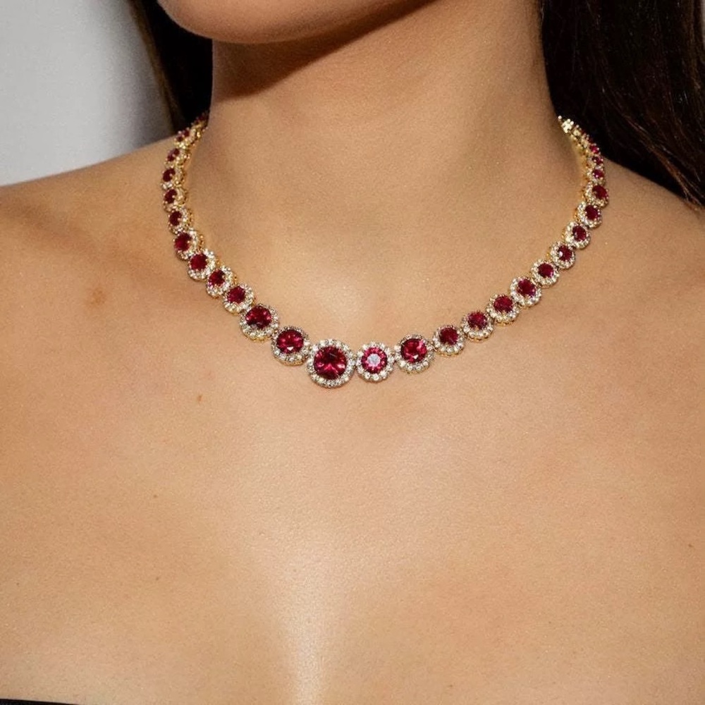 crystal haze Elegant Gold and Red Necklace - Picture 4 of 10